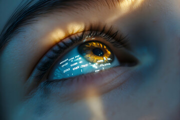 Naklejka premium A vibrant close-up of an eye with digital reflections, sparking curiosity