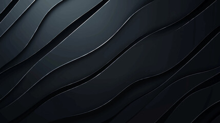 Black abstract background design. Modern wavy line pattern guilloche curves in monochrome colors. Premium stripe texture for banner, business backdrop. Dark horizontal vector template
