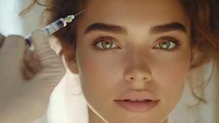 Obraz premium Young woman receiving a cosmetic injection close-up