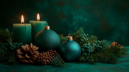 Traditional christmas decoration like baubles and candles