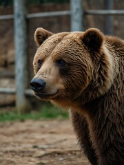 Fototapeta premium Brown bear in a zoo enclosure.