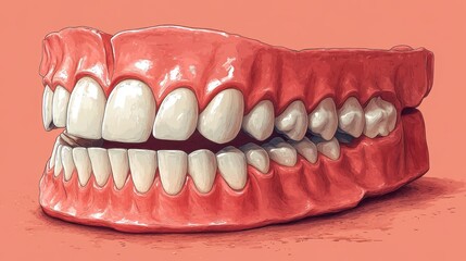 Obraz premium Intricate Dental Prosthesis: A Detailed Artistic Representation of Human Teeth and Gums
