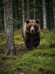 Brown bear roaming in the woods.