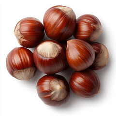 Obraz premium Fresh hazelnuts arranged in a decorative pile, ideal for recipes. isolated on white background.