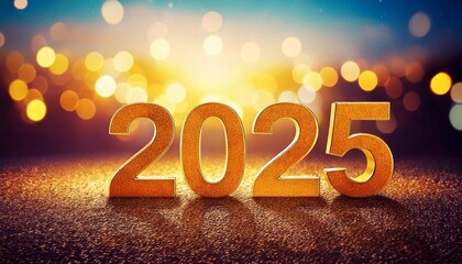 Nowy rok 2025 , złoty napis. Sylwester zima - obrazy, fototapety, plakaty