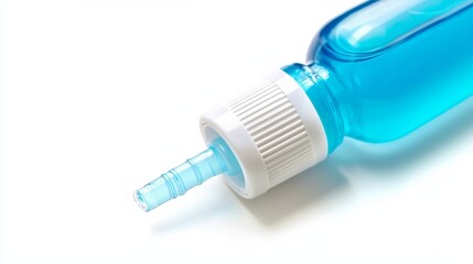  a blue water bottle with a white cap on a white background The bottle is filled with a clear liquid, likely water, and the cap is securely fastened to the top of t