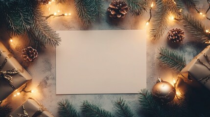 letter to santa. christmas and blank sheet of paper on the table. gifts, textured background. mockup, space for text.