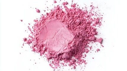  a close up of a pile of pink powder on a white background The powder is a vibrant pink color, and the contrast between the two colors creates a striking visual Th