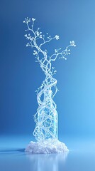 Artistic white sculpture of bottle entwined with branch, interior design, design, concept