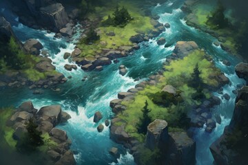 High-Angle View of Rushing River Currents