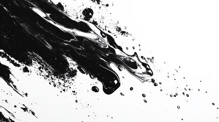 A black splatter ink background offers a striking and dynamic contrast and visual experience. Abstract black watercolor paint splash background. black splash isolated on white
