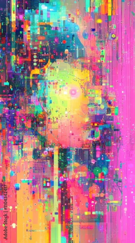 Poster abstract colorful digital art with bright patterns and vibrant hues, creating a dynamic and engaging