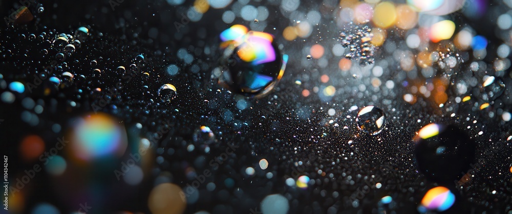 Poster abstract colorful water droplets on dark background capturing light reflections and creating a dream