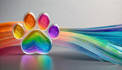 dog pawprint rainbow glasslike  with rainbow background and reflection