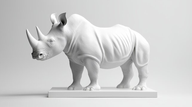  a white rhinoceros statue on a white background, which is a 3D model available for free download in STL file format