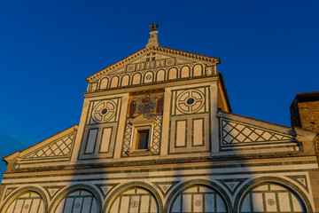 Obraz premium Florence city, Firenze architecture in Italy. Santa Maria del Fiore Cathedral, Duomo huge domes and walls as part of night cityscape from the hill above the city