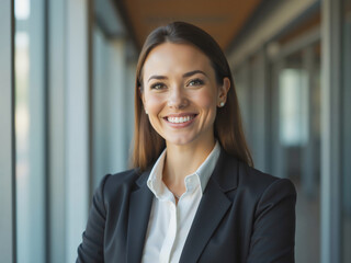 Obraz premium Smiling businesswoman posing in modern office building