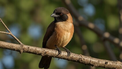 Burchell&rsquo;s coucal perched in a tree.
