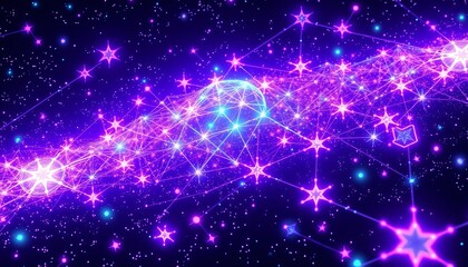 Fototapeta premium The fractals should pulse with soft light, creating an intricate web of energy throughout the galaxy. Stars should be semi-transparent, casting reflections in the surrounding space and glowing.