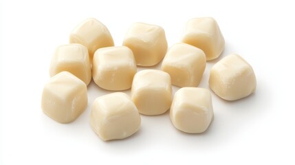  a pile of white candies on a white background The candies are arranged in a neat pile, with some of them overlapping each other The white color of the candies sta