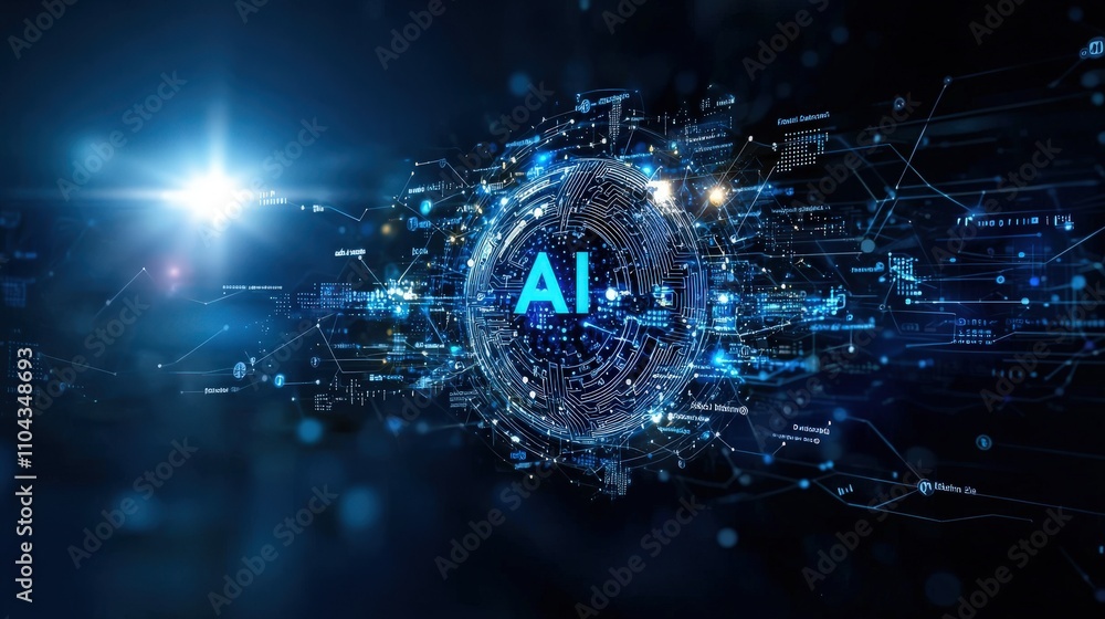 Poster Ai skills demand surges digital sphere graphic visualization futuristic environment technology concept