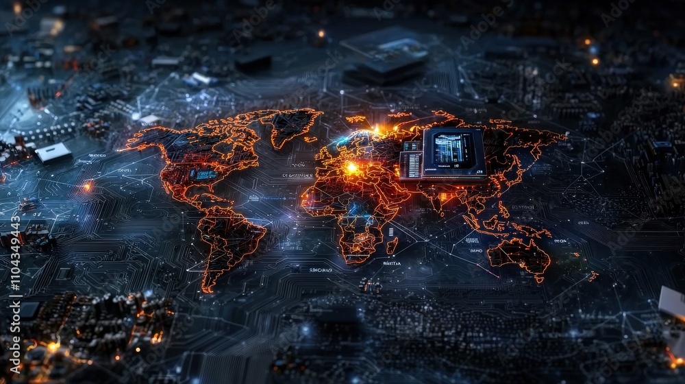 Aufkleber Global digital innovation map illuminating advancements in virtual environment and digital art from a futuristic perspective