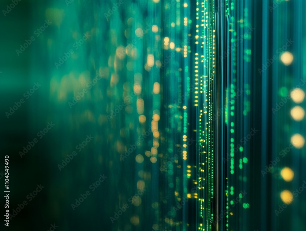 Poster the intricate pathways of a circuit board glow in vibrant green and blue hues, illustrating the comp