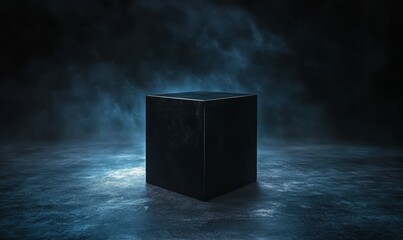 A mysterious black box floating in a dark void, glowing with a faint, eerie light, black box, enigma of the unknown