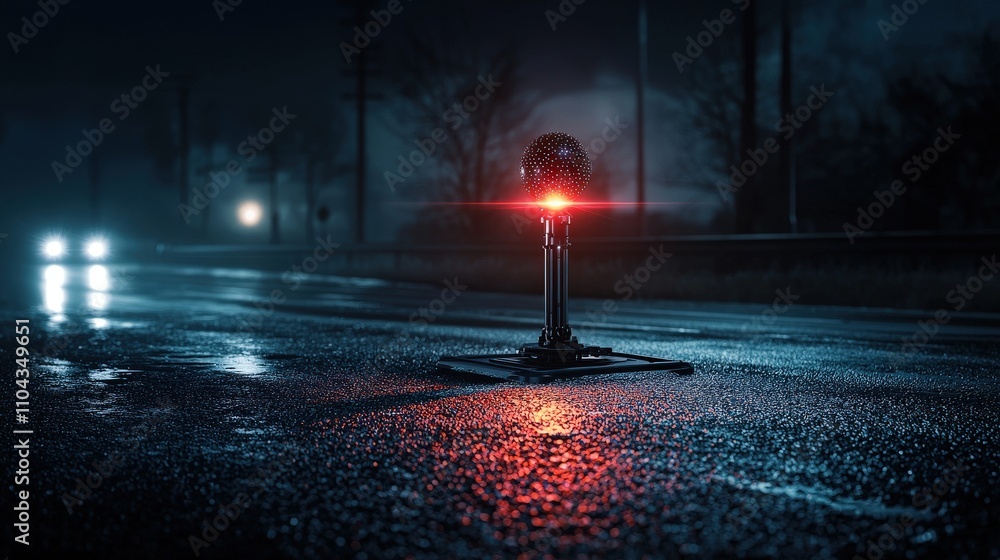 Poster ai-powered safety sensor monitors traffic urban roadway digital technology nighttime setting futuris