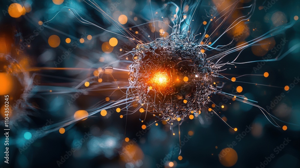 Poster microscopic insights into neuron activity from a dark research lab scientific visualization of neuro