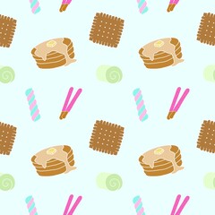 Bakery collection seamless pattern on background.