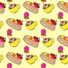 Bakery collection seamless pattern on background.
