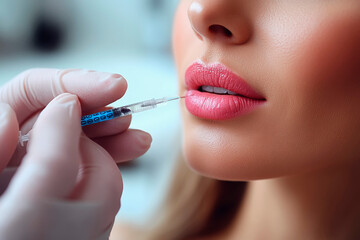 Close-Up of Lip Injection Procedure for Cosmetic Enhancement