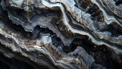 An elegant abstract design featuring flowing lines and rich textures in shades of gray, black, and hints of gold.