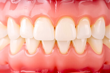 Detailed close-up of white teeth with slight irregularities, realistic texture