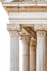 Obraz premium Ancient stone columns, ornate capitals, weathered facade.