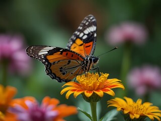 Butterfly perched on a vibrant flower with intricate wings.
