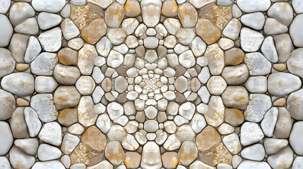 Natural beige and brown stone and pebble pattern and design hexagonal kaleidoscopic style. Kaleidoscopic. Illustration