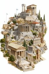 Fototapeta premium Ancient Greek architectural ruins, hilltop setting.