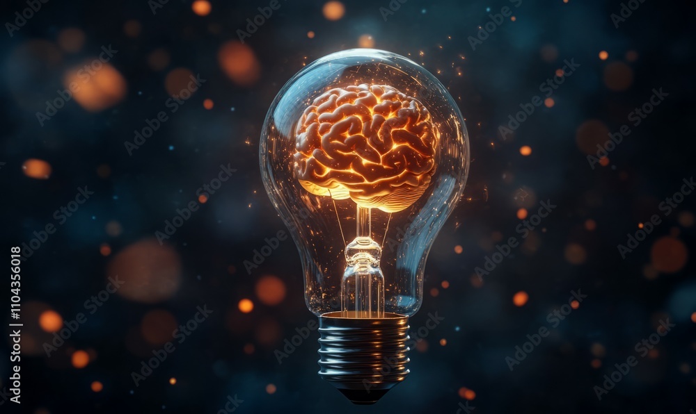 Poster a light bulb with a brain inside of it