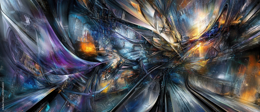 Poster abstract technology screen with high-speed motion blur from a point of view