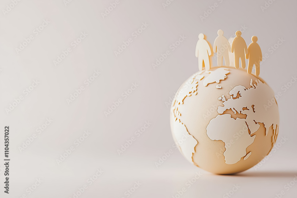 Poster simple globe features human silhouettes illustrating the theme of global unity and interconnectednes