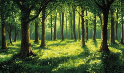 Fototapeta premium A lush green forest with many trees