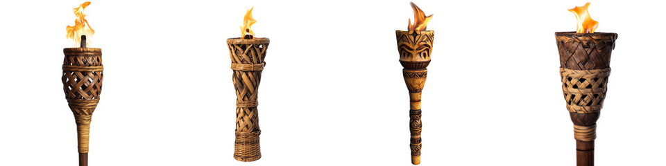 Tiki Torch – A Decorative Outdoor Torch Used for Lighting and Ambiance at Luau Parties or Gatherings Isolated on Clear White Background Highly Detailed 