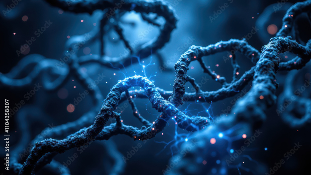Poster a mesmerizing visual representation of semaglutide with a molecular structure illuminated by blue li