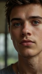 Obraz premium Calm portrait of a young man with natural lighting.
