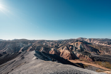 Impressive landscapes with great hiking routes of Landmannalaugar in the Icelandic highlands 