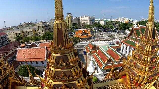 Wat Ratchanatdaram Worawihan or the Metal Castle Temple (Loha Prasart), Bangkok. The name in Thai, Loha Prasart, means iron castle or iron monastery. It is a tourist attraction located near Khao Sarn 