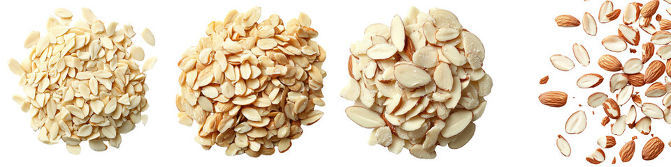Sliced Almonds – Crunchy Almond Slices Sprinkled on Top for Texture and Flavor Isolated on Clear White Background Highly Detailed