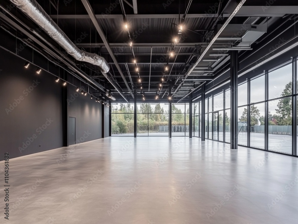 Leinwandbilder The spacious studio features sleek furnishings and expansive windows, creating an inviting atmosphere filled with natural light, ideal for creative projects